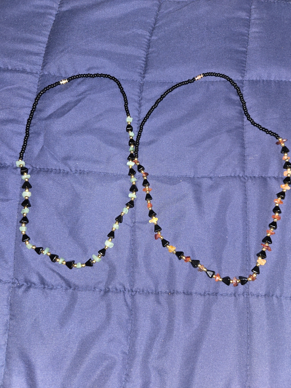 2 Handmade Black Beaded Necklace with Multicolor Stone Accents
